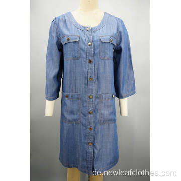 Neue Damen Round Neck Denim Kleid